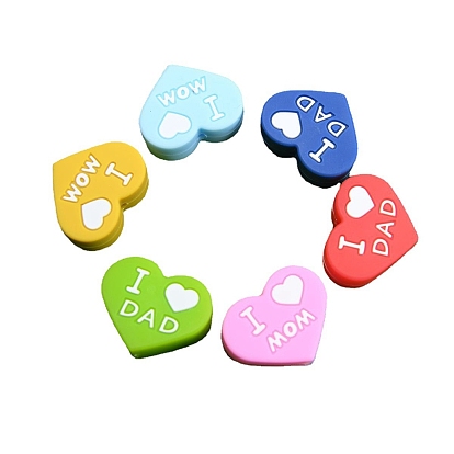 Father's Day Silicone Focal Beads, Mother's Day Beads, Heart with Word