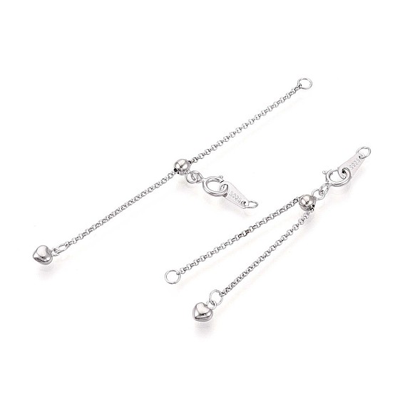 925 удлинители цепи из стерлингового серебра, сердце, с застежками в виде когтей лобстера и подвесками