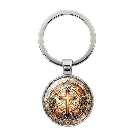 Сплав со стеклянным брелоком-подвеской, плоские круглые с крест-накрест