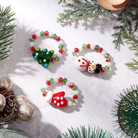 3 шт. рождественские стеклянные и лэмпворк кольца для женщин