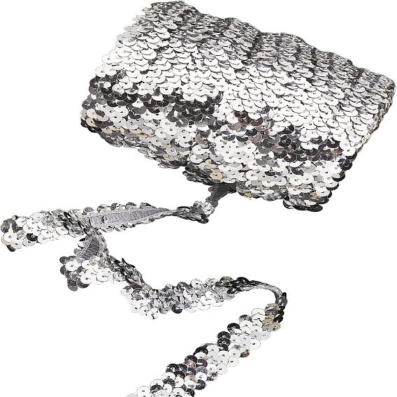 Plastic Paillette Elastic Beads, Sequins Beads, Ornament Accessories, 3 Rows Paillette Roll, Flat Round