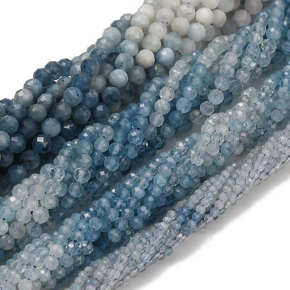 Нити из бусин бирюзового цвета с градиентным переходом цвета, натурального дьявольского синего., круглые, граненые