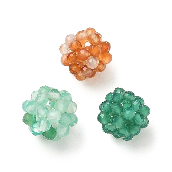 Natural Agate(Dyed & Heated) Woven Beads, Cluster Beads, Faceted, Round
