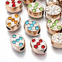 UV Plating Acrylic European Beads, with Rhinestone, Large Hole Beads, No Metal Core, Mixed Color, Oval