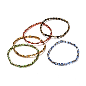 Edge Plated Glass Oval Beads Stretch Bracelet for Girl Women