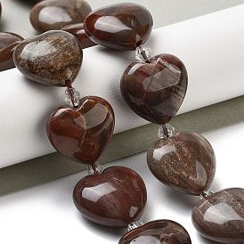 Natural Petrified Wood Beads Strands, Heart, with Seed Beads