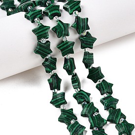 Dyed Synthetic Malachite Beads Strands, with Seed Beads, Faceted Star