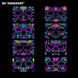 Mask with Flower Pattern Luminous Body Art Tattoos, Removable Temporary Tattoos Paper Stickers