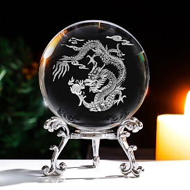 Inner Carving 12 Chinese Zodiac Signs Glass Crystal Ball Diaplay Decoration, 3D Figurines Gift for Home Office Desktop Decor