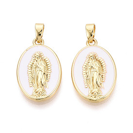 Подвески из латуни и эмали, овал с подвесками Девы Марии, реальный 18 k позолоченный