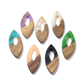 Resin & Walnut Wood Pendants, Horse Eye Charms, with Gold Foil