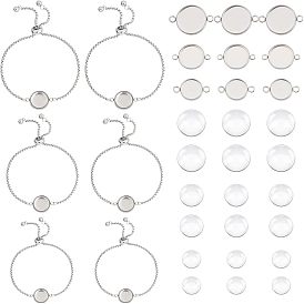 Наборы для изготовления плоских круглых браслетов своими руками, включая 304 изготовление браслета-слайдера из нержавеющей стали и настройку коннектора кабошон, Кабошоны из стекла