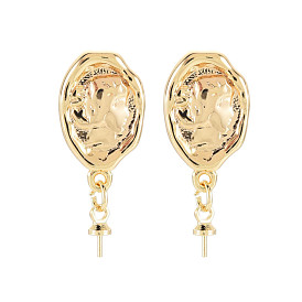 Rack Plating Brass Stud Earring Findings, with 925 Sterling Silver Pins and Cup Peg Bails, for Half Drilled Bead, Nickel Free, Oval