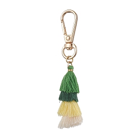 Christmas Theme Christmas Tree Polyester Cotton Tassel Pendant Decorations, Alloy Lobster Claw Clasps Charm for Bag Key Ornaments