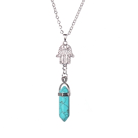 Aolly Hamsa Hand & Natural & Synthetic Mixed Stone Bullet Pendant Necklace