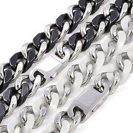 304 Stainless Steel & Ceramics Cuban Link Chain Necklaces for Women, Stainless Steel Color