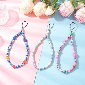 3Pcs Handmade Polymer Clay Pendant Decorations, Round, with Opaque Solid Color Glass