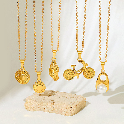 201 Collares con colgante de acero inoxidable y perlas de imitación, dorado
