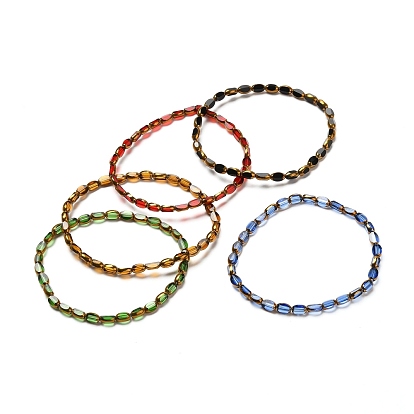 Edge Plated Glass Oval Beads Stretch Bracelet for Girl Women