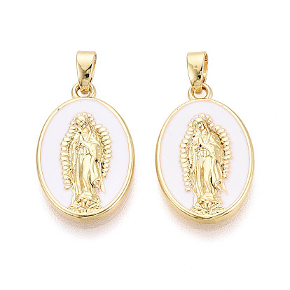 Подвески из латуни и эмали, овал с подвесками Девы Марии, реальный 18 k позолоченный