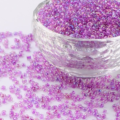 12/0 Glass Seed Beads, Trans.Inside Colours Rainbow Round, 2mm, about 30000pcs/pound