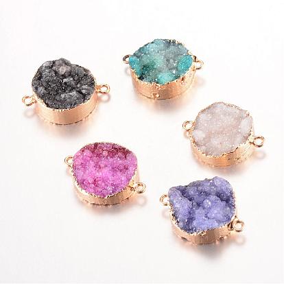 Plated  Natural Druzy Agate Links, with Light Gold Plated Brass Findings