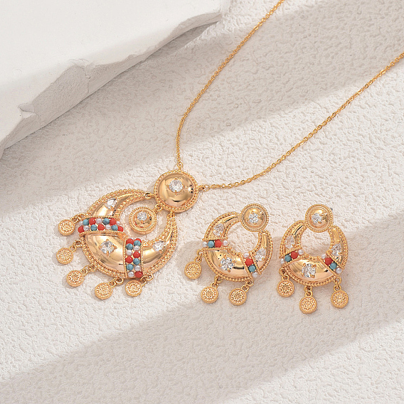 Комплект серег и ожерелий в стиле бохо для женщин с луной из латуни и микропаве из кубических цирконий