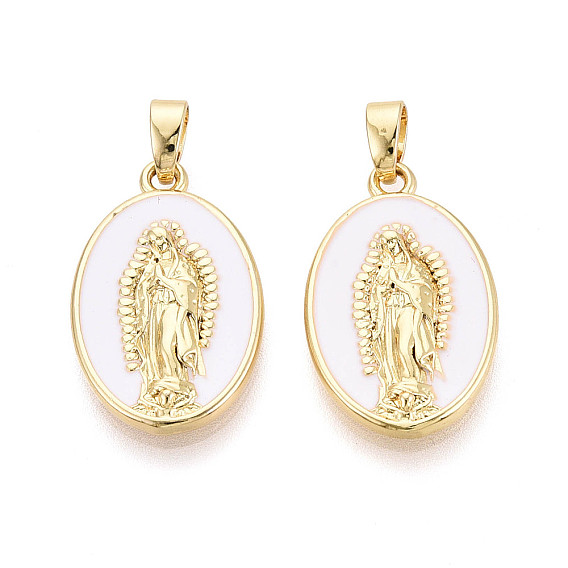 Подвески из латуни и эмали, овал с подвесками Девы Марии, реальный 18 k позолоченный