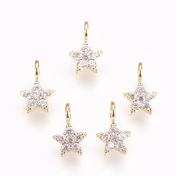 Brass Micro Pave Cubic Zirconia Charms, Nickel Free, Real 18K Gold Plated
, Star