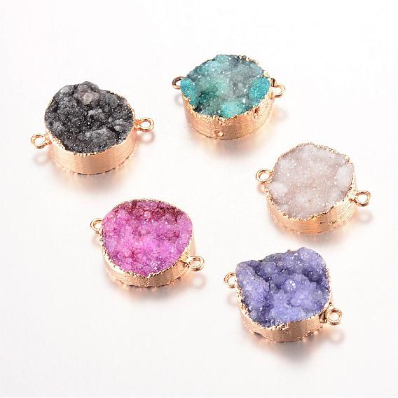 Plated  Natural Druzy Agate Links, with Light Gold Plated Brass Findings
