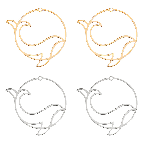 8 шт. 2 цвета 201 подвески из нержавеющей стали, полый, кольцо с дельфином