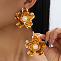 Boucles d'oreilles puces en fer et perles de plastique pour femmes, fleur