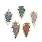 Natural Indian Agate Pendants, with Brass Findings, Arrowhead