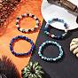 4Pcs 4 Colors Halloween Dyed Synthetic Turquoise Skull & Lampwork Evil Eye Round Beaded Stretch Bracelet Sets for Women Men