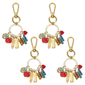 4 шт. брелок ко Дню учителя из сплава с эмалью красного яблока, с поворотными застежками сплава, золотые