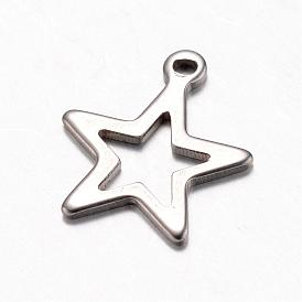 201 Stainless Steel Charms, Star, 15x13x1mm, Hole: 1mm