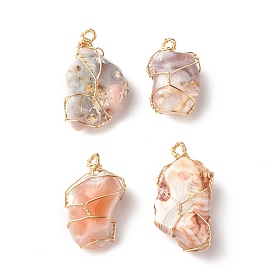 Botswana naturel pendentifs en agate, avec du vrai fil de cuivre plaqué or 18k enroulé, nuggets