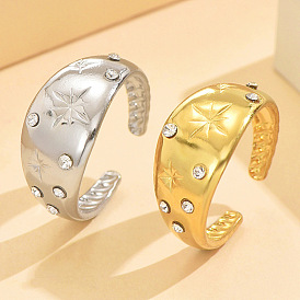 304 Открытые кольца-манжеты из нержавеющей стали с кристаллами и стразами, звезда