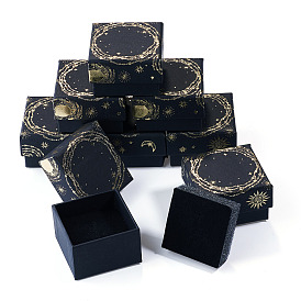 10Pcs Sun Moon Star Printed Cardboard Gift Boxes, for Necklace, Bracelets, with Black Sponge Inside, Black