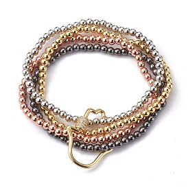 Brass Beads Stretch Bracelets, with Brass Micro Pave Cubic Zirconia Screw Carabiner Lock Charms, Hand of Miriam