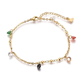 304 Stainless Steel Bracelets, with Cubic Zirconia and Lobster Claw Clasps