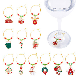 12Pcs Glass Wine Glass Charms, with Snowflake Alloy Enamel Charms  Brass Wine Glass Charms Ring