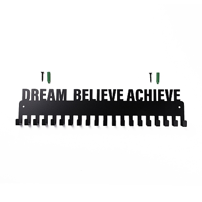 Iron Medal Holder Frame, Medals Display Hanger Rack, Rectangle with Word Dream Believe Achieve Never Give Up