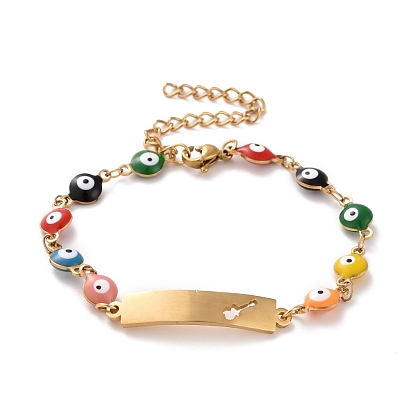 Вакуумное покрытие pvd 304 прямоугольник из нержавеющей стали с браслетом в виде гитарного звена, красочный эмалевый браслет с цепями от сглаза для женщин