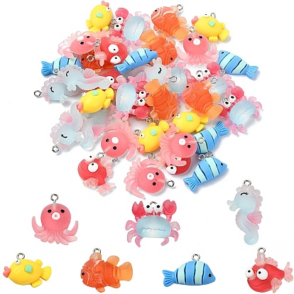 35шт 7 стили подвески из смолы на тему океана, прелести морских животных, с платиновыми тоновыми железными петлями, рыба, крабы и осьминоги, разнообразные