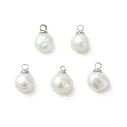 Подвески из натурального пресноводного жемчуга, Двусторонние полированные подвески с латунными ушками, кремово-белые