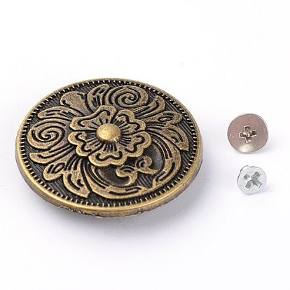 Remache de tornillo sólido de aleación y hierro, diy artesanía de cuero uñas, plano y redondo con flor