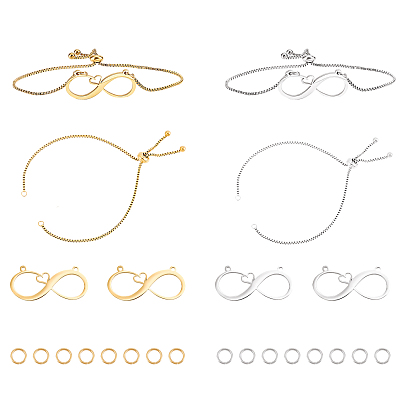 Kit de bricolaje para hacer una pulsera deslizante con forma de corazón infinito, incluyendo 304 colgantes de acero inoxidable y fabricación de pulseras deslizantes ajustables y anillos de engarce