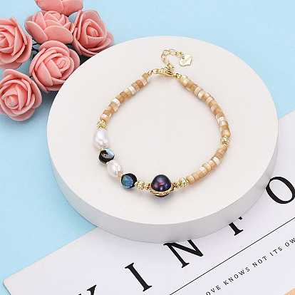 Браслеты из натуральных ракушек, пресноводного жемчуга и ракушек, с латунной фурнитурой 