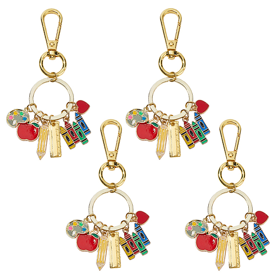 4 шт. брелок ко Дню учителя из сплава с эмалью красного яблока, с поворотными застежками сплава, золотые